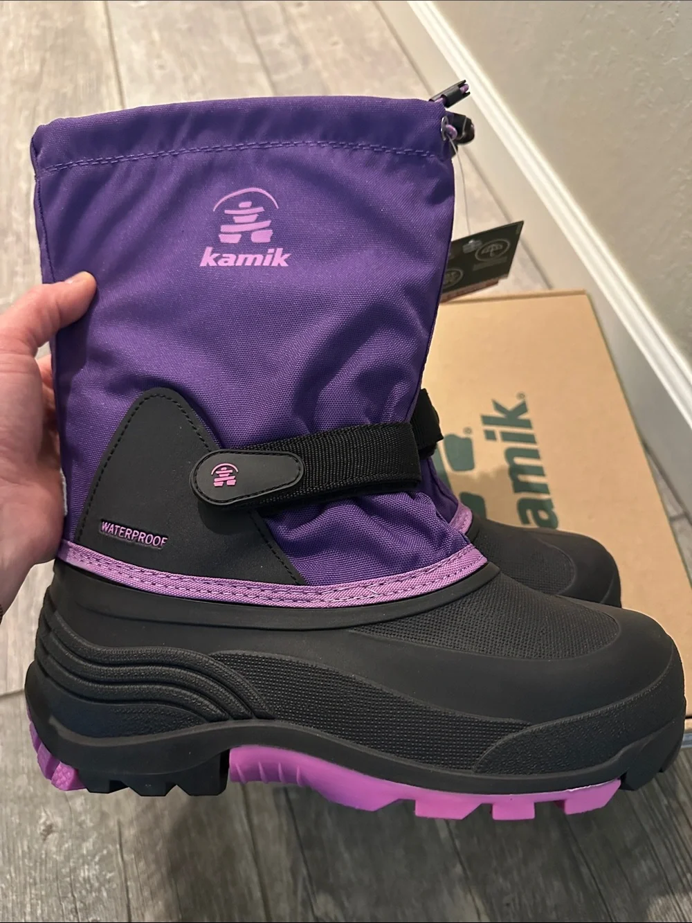 Kamik Purple and Black Kids Waterproof Snow Boots